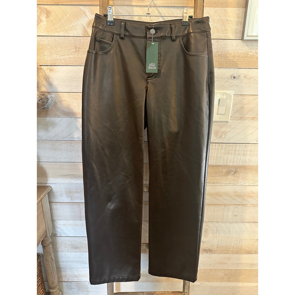 Wild Fable Brown Faux Leather Straight Leg Pants High Rise Size 4 NWT